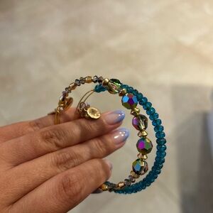Alex and Ani Gold and Teal Beaded Bracelet